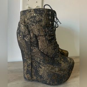 Jeffrey Campbell Havana Last Metallic Flower Platform Boots Handmade Shoes